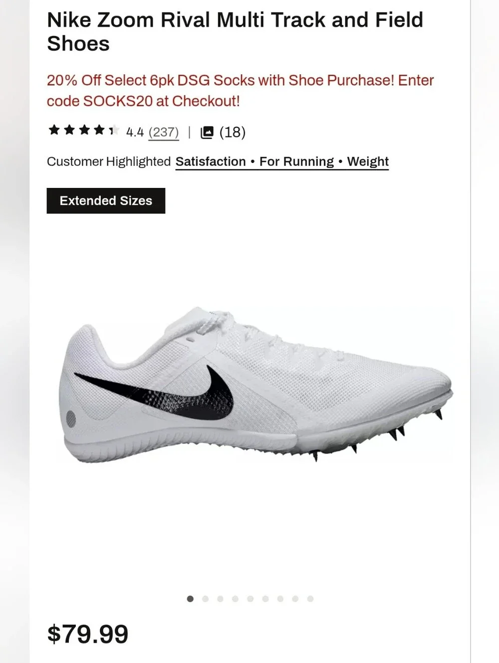 Nike Rival Milti Track & Field Men’s White Athletic Mesh Spike Sneakers Size 7
